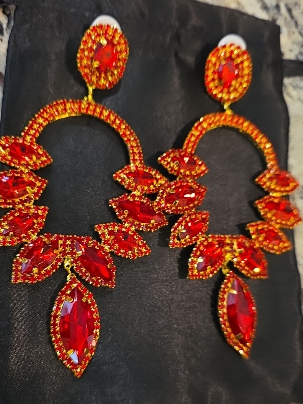Red Crystal Statement Hoop Earrings by